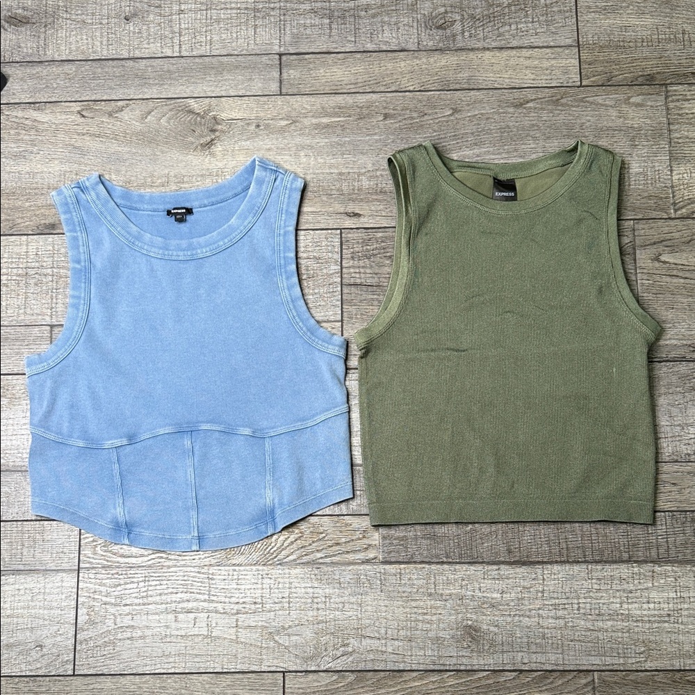 Express Women’s Crop Top Duo — Light Blue & Olive Green